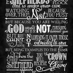 Scripture Art - I Peter 5:2-4 ~ Chalkboard Style
