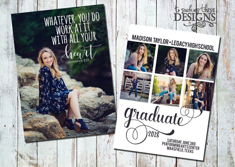 Scripture Digital Graduation Announcement...Colossians 3:23 ~ two-sided