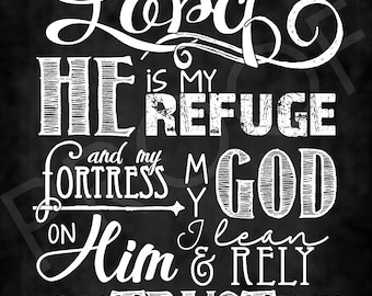 Scripture Art - Psalm 91:2 ~ Chalkboard Style