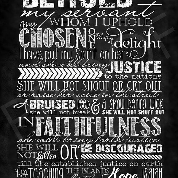 Scripture Art - Isaiah 42:1-4 ~ Chalkboard Style