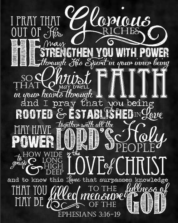 Scripture Graffiti Ring 16号 Scripture Art - Ephesians 3:16-19 ~ Chalkboard Style - Etsy