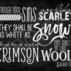 Scripture Art Isaiah 1:18 Chalkboard Style image 1