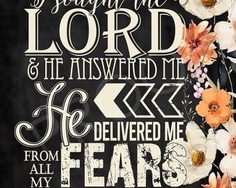 Scripture Art - Psalm 34:4  ~ Chalkboard style