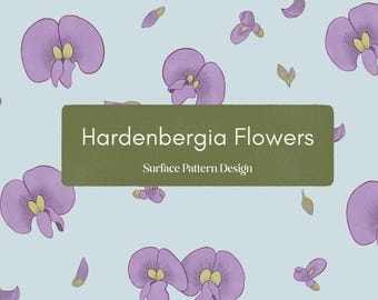 Motif floral Hardenbergia | Fleurs indigènes australiennes | Motif botanique violet sans raccord | Téléchargement numérique