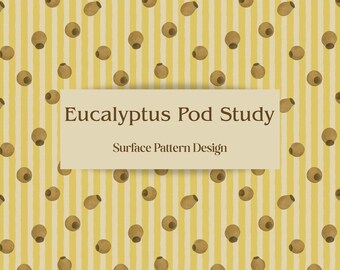 Motif à rayures de capsules de graines d'eucalyptus | Papier peint numérique botanique australien | Textile et décoration intérieure | Motif de papier peint