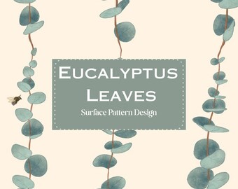 Motif sans raccord de feuilles d'eucalyptus | Design botanique australien | Motif de surface de feuille verte (Téléchargement numérique)