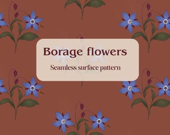 Motif floral sans raccord | Papier numérique botanique bleu | Impression ogee