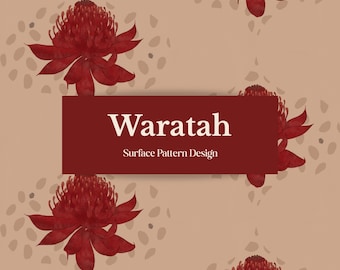 Motif de surface Waratah | Motif floral indigène australien | Motif numérique sans raccord | Motif floral marron | Usage commercial