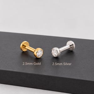Implantat-Titan Labret mit Zirkonia, Threadless Push-In Piercing, Flatback für Tragus Helix Conch, 20G 18G 16G, 2,5 mm 3 mm 4 mm