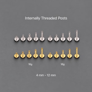16G 18G Ersättningslabretstift 4–12 mm, invändigt gängad, implantatkvalitet, titan, platt baksida, silver/guld, broskspiral, conch, tragus