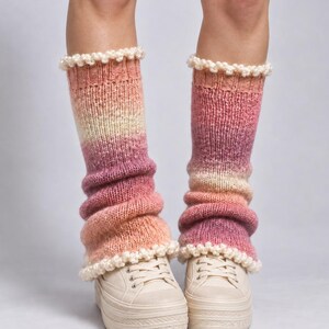 Pink Ombre Leg Warmers, Hand Knit Slouchy Boot Cuffs, Long Pastel Knit Legwarmers, Fairy Kei Festival Accessory, Boho Winter Gift