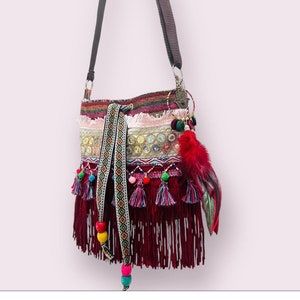 Pinke Fransen Boho Crossbody Geldbörse Fransen Geldbörse Hippie Tasche Tribal Gypsy Geldbörse.