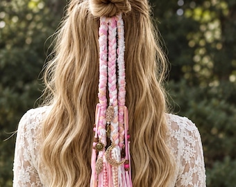 Boho Hair Wrap Dread, Pink Fairy Locks, Dreadlock Braid Ponytail Clip,  Hair Extension.
