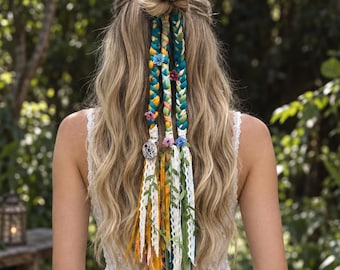 Boho Hair Wrap Dread, Woodland Fairy Locks, Dreadlock Braid Ponytail Clip,  Hair Extension.