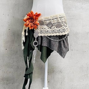 Rustic Lace & Flower Hip Scarf | Boho Festival Belt | Upcycled Waist Wrap