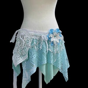 Blue Pixie Wrap Skirt – Shabby Fairy Boho Festival Layered Asymmetrical Skirt