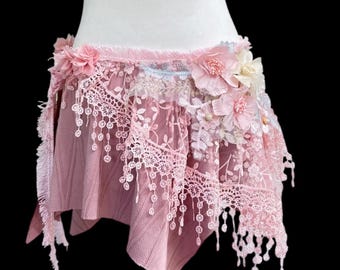 Blush Floral Lace Handmade Wrap Skirt – Romantic Fairycore & Cottagecore Waist Wrap