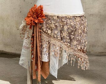 Handmade Fringe Pixie Wrap Belt – Layered Fringe Boho Festival Skirt
