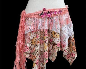 Handmade Pixie Wrap Skirt – Shabby Fairy Boho Festival Layered Asymmetrical Skirt