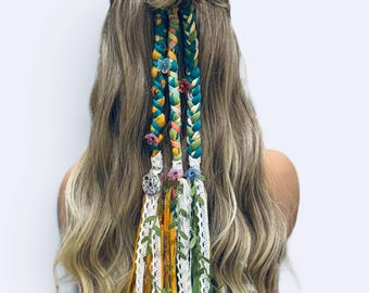 Boho Hair Wrap Dread, Woodland Fairy Locks, Dreadlock Braid Ponytail Clip,  Hair Extension.