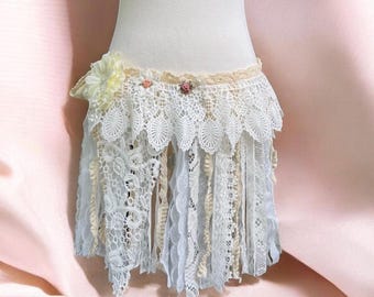 Handmade Lace Pixie Belt – Layered Fringe Wrap Skirt, Boho Festival Style