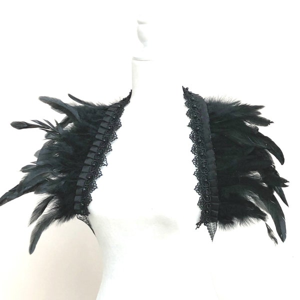 Black Feather Cape, Carnival Costume, Crow Costume,Steampunk Cape, Halloween Costume, Black Feather Shrug.