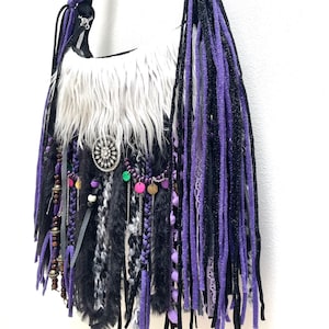 Boho Fringe Crossbody Bag: Vegan Suede, Wood Bead Charm