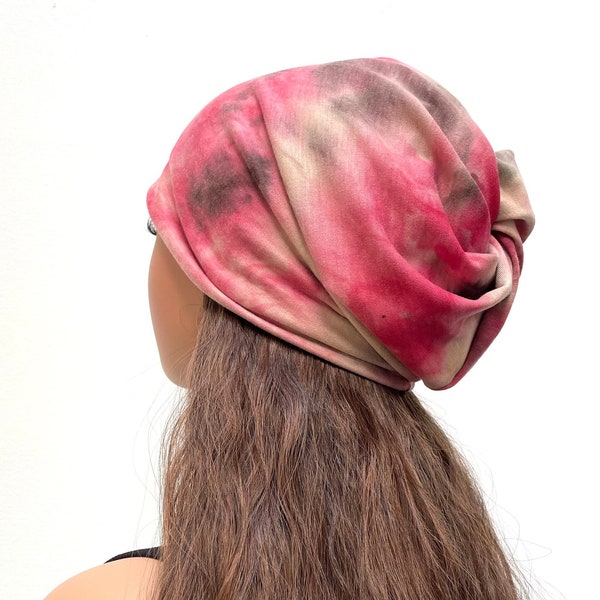 Tie dye Slouchy Beanie Mens Beanie Knit Hat Running Beanie Men Women Chemo Cap.