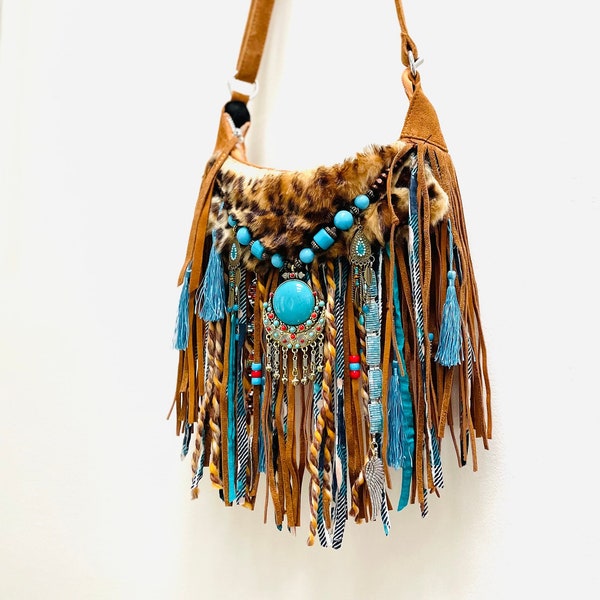 Bohemian fringe bag, Boho hippie purse, Fringe Crossbody Bag Tribal Crossbody Purse.