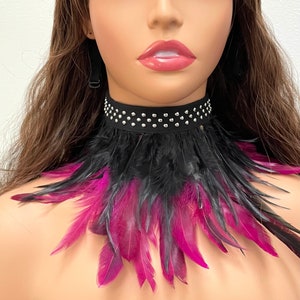 Pink & Black Feather Collar: Handmade Burlesque Costume Choker