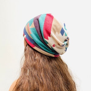 Boho Slouchy Beanie: Tribal Print French Terry Knit Hat