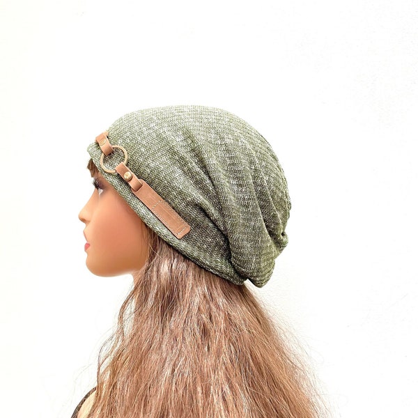 Boucle Vert Slouchy Beanie Knit Hat Slouchy Women Mens Winter Hat Chemo Hat.