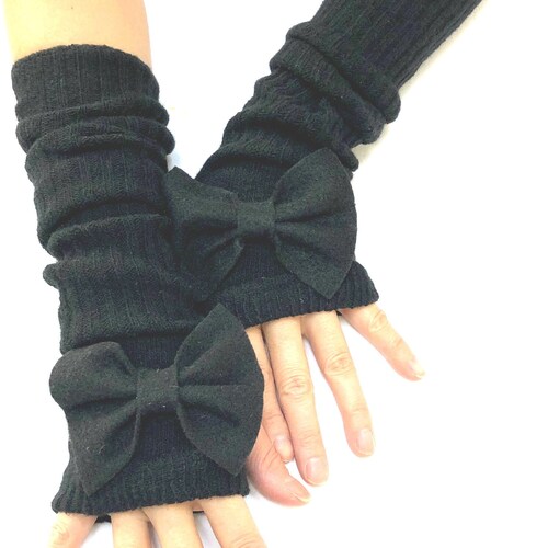 Black Wool Arm Warmers Black Wool Gloves Black Fingerless Etsy