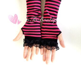 hot pink lace gloves