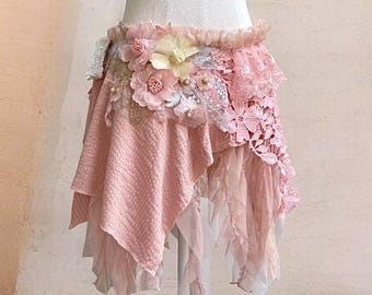 Pink Pixie Wrap Ruffle Skirt – Shabby Fairy Boho Festival Layered Tattered Skirt