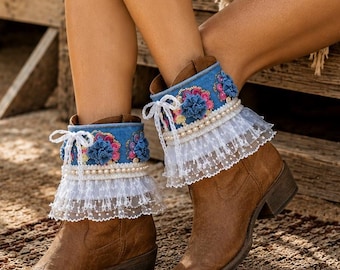 Bohemian Denim Lace Boot Cuffs – Adult & Kids Sizes