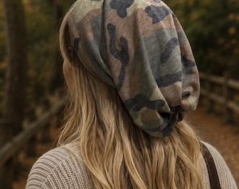 Camouflage Slouchy Beanie: Cotton Knit Oversized Beanie Chemo Hat