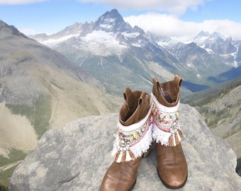 Bohemian Boot Covers Fringe Boot Cuffs Gypsy Boot Wrap Ankle Cuff.