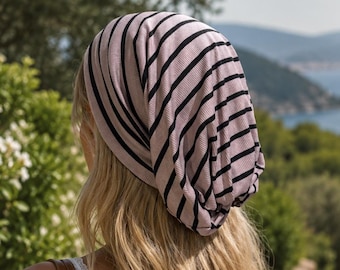 Convertible Slouchy Beanie Hat, Striped Lightweight Slouch Hat, Boho Women’s Hat, Soft Stretchy Beanie