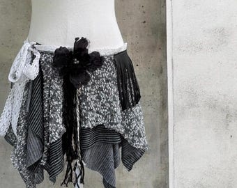 Black White Pixie Wrap Skirt – Boho Festival Fairy Wear Belt