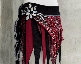 Tribal Fusion Belly Dance Hip Scarf Belt – Handmade Pixie Layered Festival Skirt