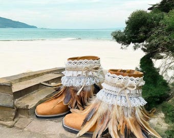 Veren cowboylaarsmanchetten: boholaarshoezen met kwastjes