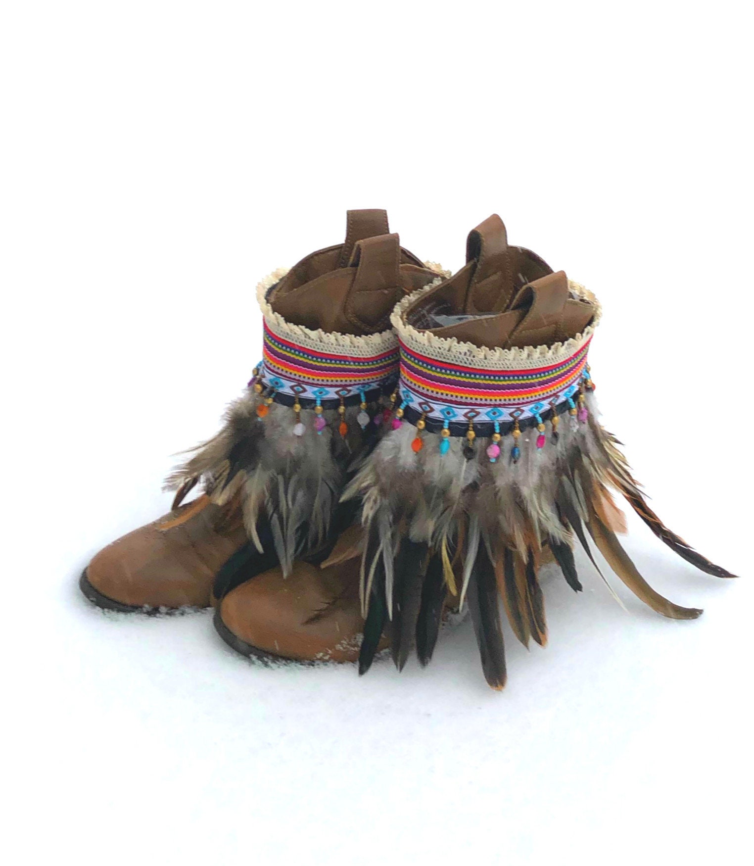 Feather Boot Cuffs Bohemian Boot Covers Gypsy Boot Wrap Ankle Etsy