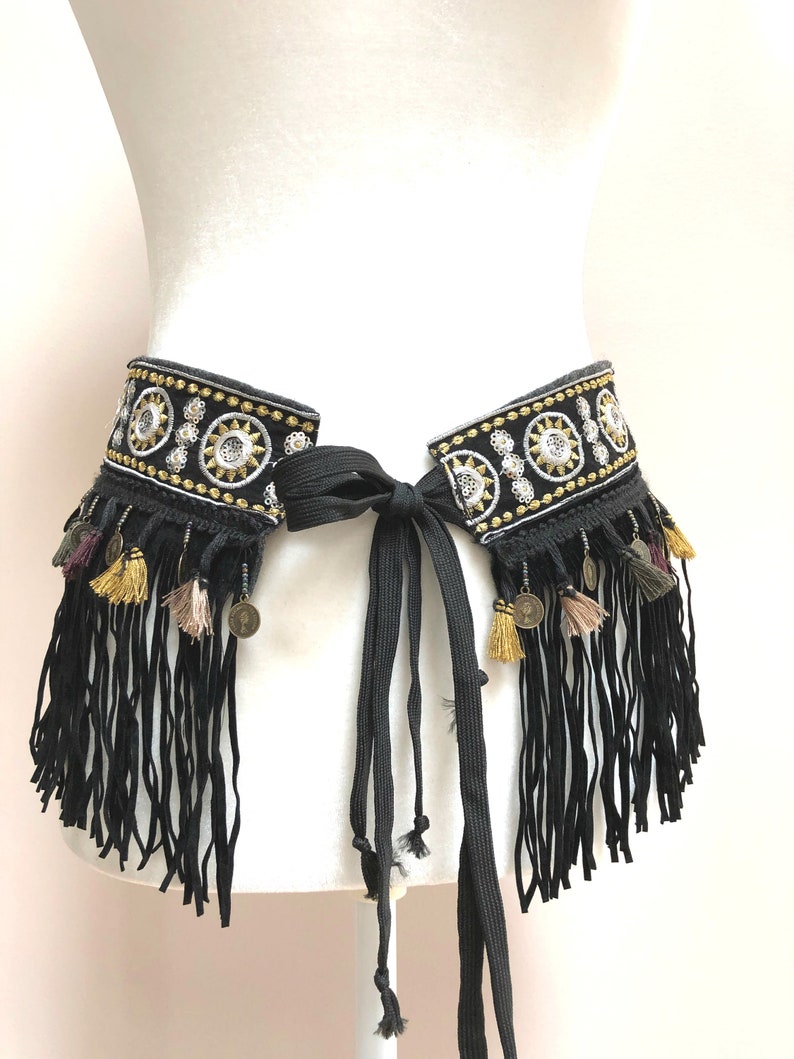 Black Fringe Hippie Belt Bohemian fringe Belt Bohemian Belt Etsy