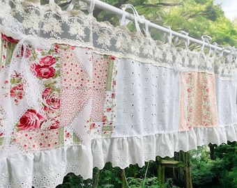 Shabby Chic vitrage volant: bloemen patchwork raamdecoratie boerderij