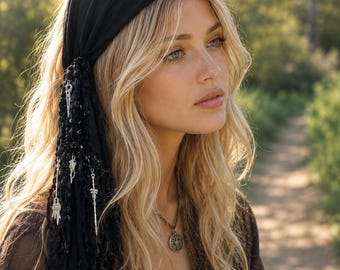 Black Boho Hair Wrap , Headband with Braids Fairy Locks, Gothic Hair Extension.
