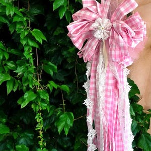 Rustic Pink Gingham Wedding Bow: Shabby Chic Farmhouse Decor
