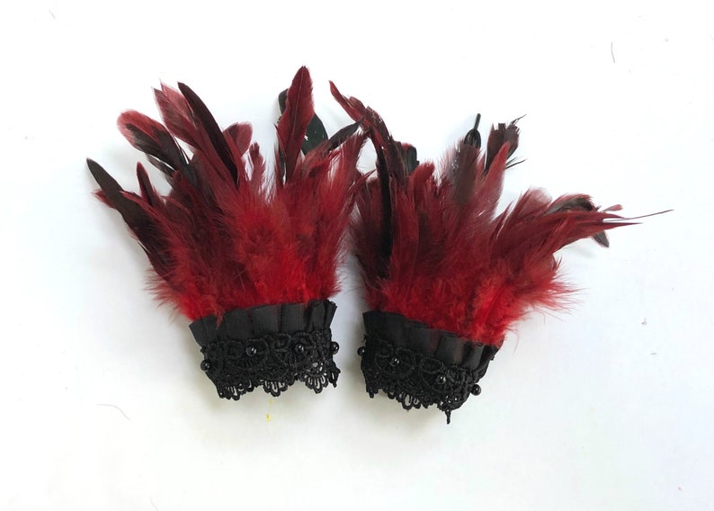 Red Feather Wrist Cuff Feather Bracelelt Feather Cuff Etsy