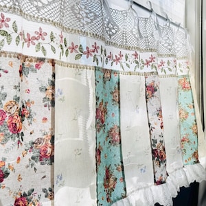 Handgefertigte Florale Spitze Vorhang Volant - Shabby Chic Patchwork Bauernhaus Kulisse