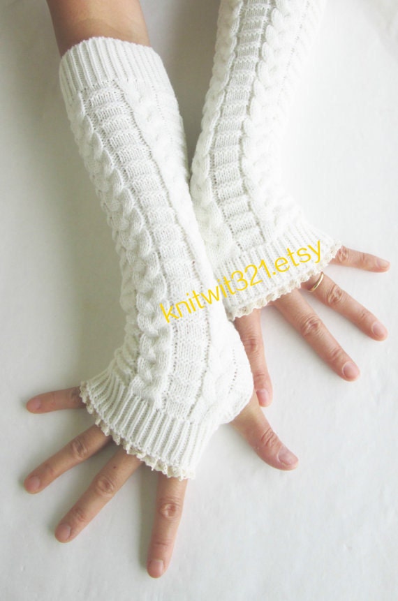 Gifts For Women White Knit Arm Warmers Fingerless Knit Etsy